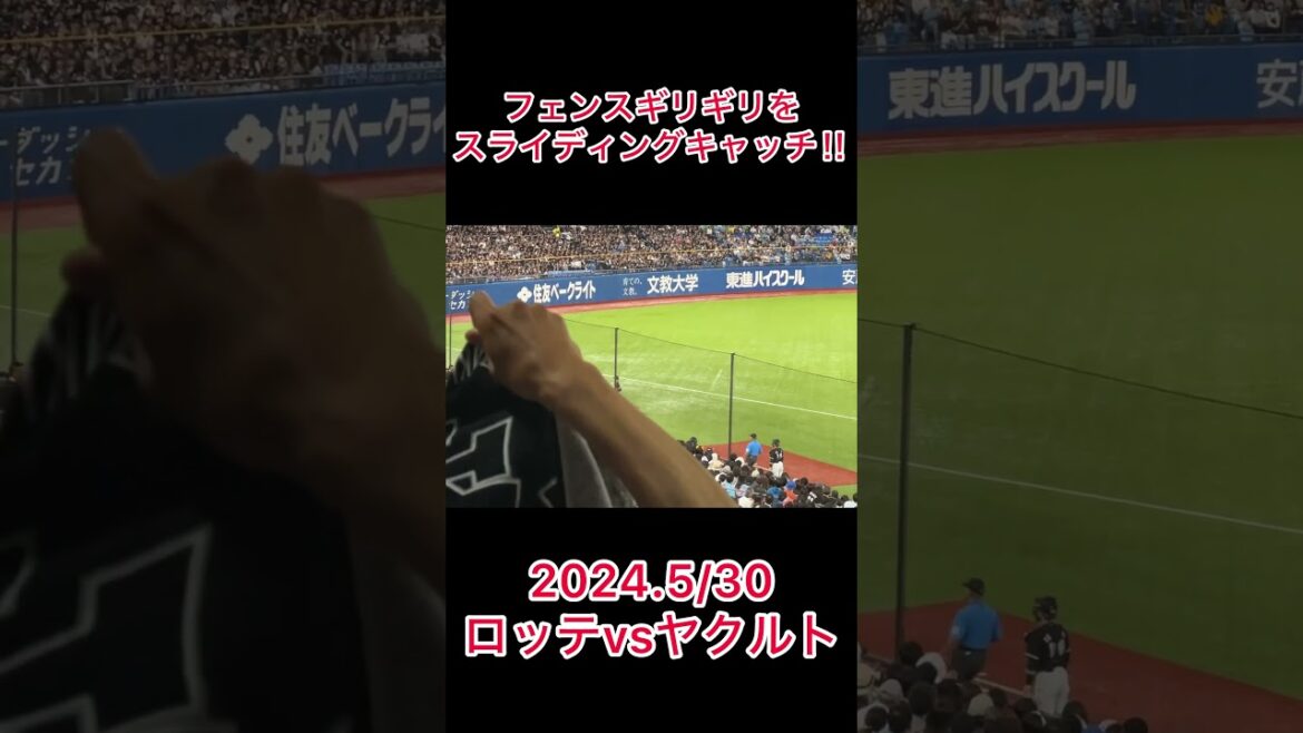 荻野貴司 フェンス近くのフライを取るファインプレー‼︎ #プロ野球 #愛斗 #千葉ロッテマリーンズ