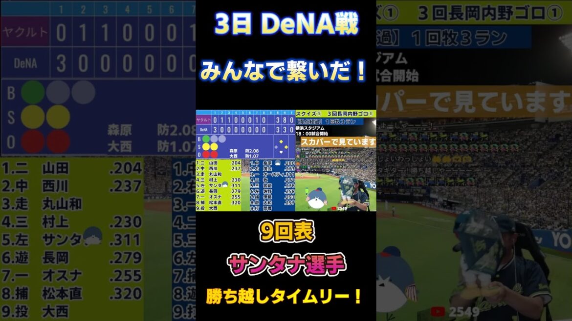 7.3 配信で盛り上がった場面！みんなで繋いだ勝ち越しタイムリー！#サンタナ #ミンゴ #ヤクルトスワローズ #denaベイスターズ