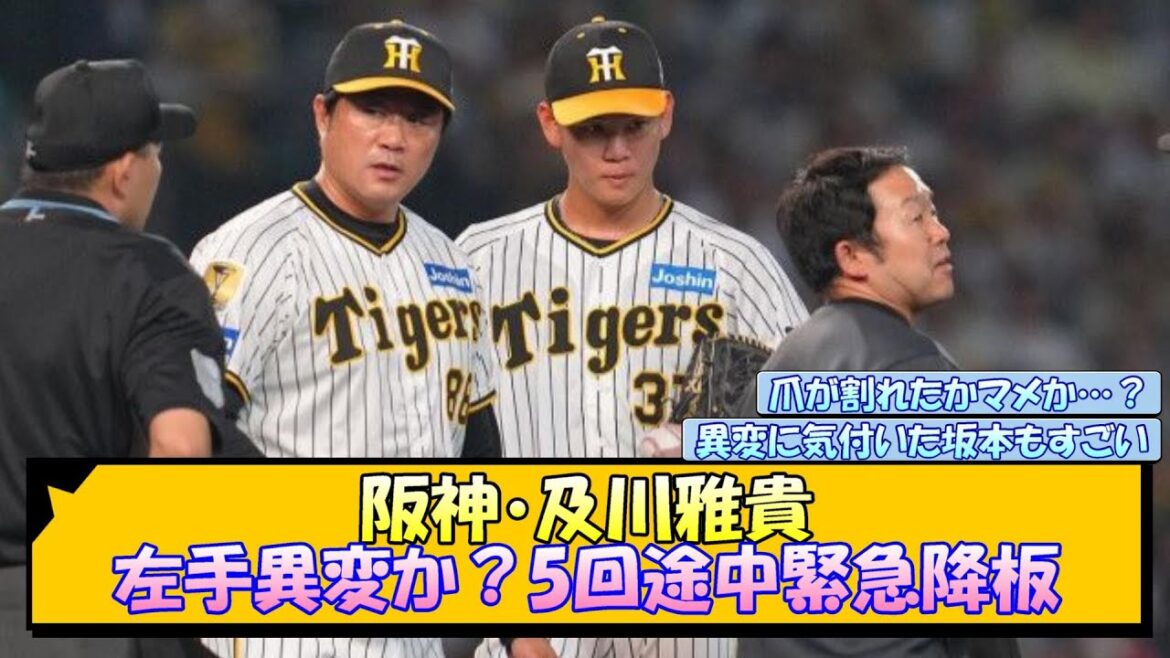 阪神・及川雅貴 左手異変か？5回途中緊急降板【なんJ/2ch/5ch/ネット 反応 まとめ/阪神タイガース/岡田監督/坂本誠志郎】
