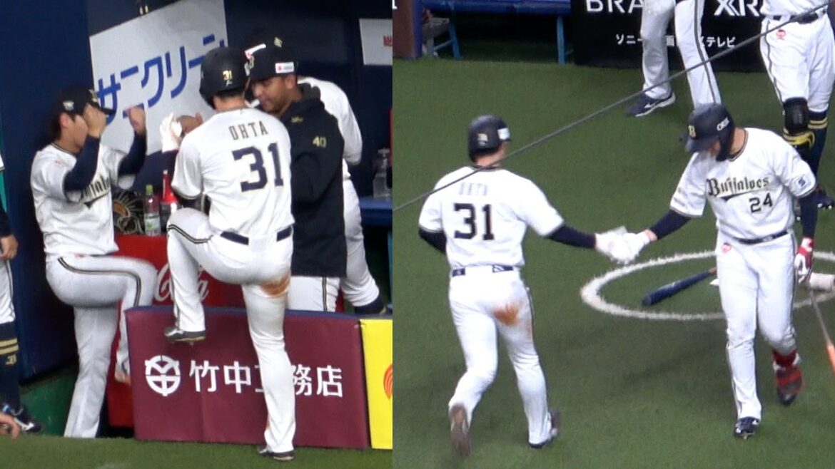 太田とハイタッチした手をズボンで拭く紅林！太田と執念ポーズを決めたいセデーニョ！