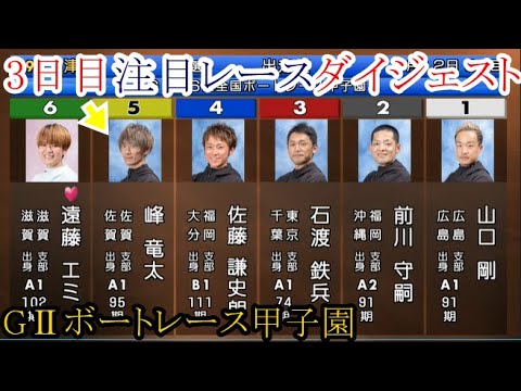 【GⅡ甲子園競艇】峰、毒島ら3日目「注目レース」&「賞典除外」山口剛インタビューなどダイジェスト 【GⅡ甲子園競艇】峰、毒島ら3日目「注目レース」&「賞典除外」山口剛インタビューなどダイジェスト