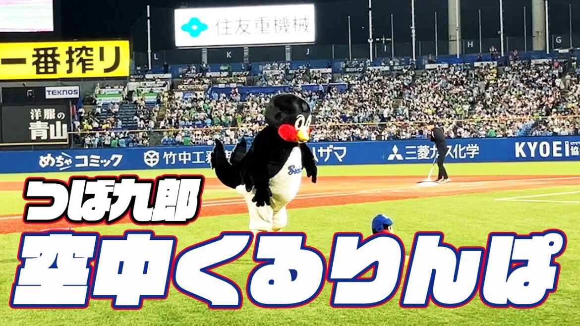 左手羽を損傷。つば九郎空中くるりんぱ｜2024年7月19日 横浜DeNA戦（神宮球場）