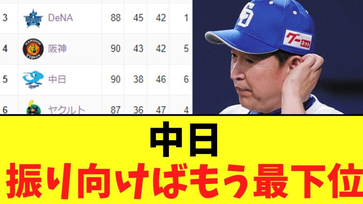 【悲報】中日　振り向けばもう最下位【セリーグ】