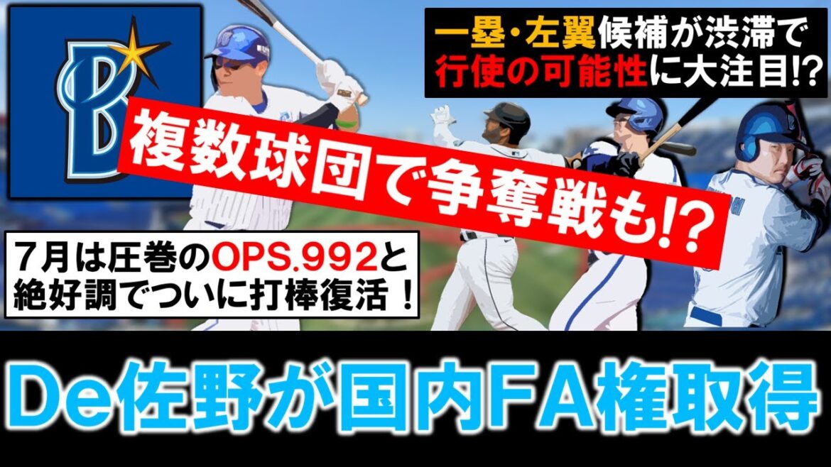 【今オフ争奪戦も！？】横浜DeNA『佐野 恵太』が国内ＦＡ権を取得！７月は圧巻のＯＰＳ.９９２とついに打棒復活を果たした強打者は、筒香やオースティンら一塁・左翼候補が渋滞で行使の可能性に大注目！？