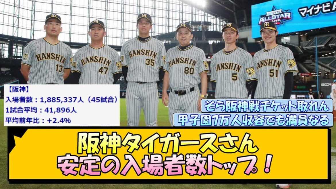 阪神タイガースさん、安定の入場者数トップ【なんJ/2ch/5ch/ネット 反応 まとめ/阪神タイガース/岡田監督】