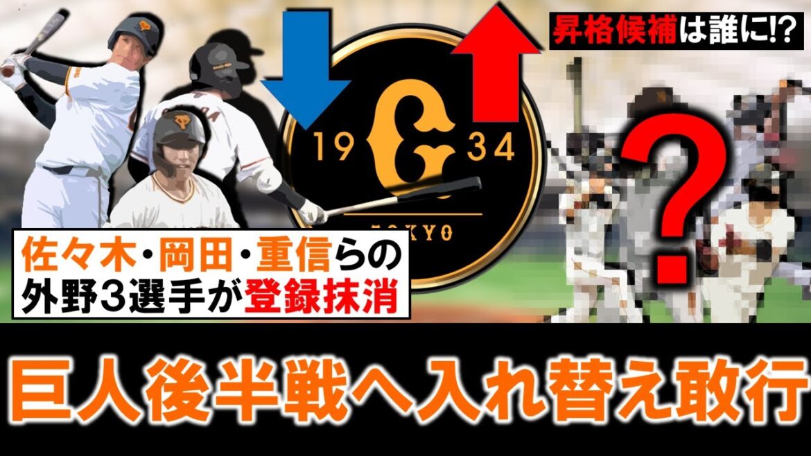 【後半戦へ向け入れ替え敢行！】巨人『佐々木俊輔』＆『岡田悠希』＆『重信慎之介』ら外野手３選手が一気に登録抹消！一方で注目の昇格候補は誰になる！？
