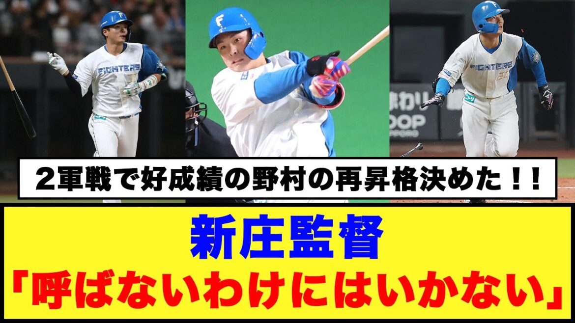 【日本ハム】新庄監督「呼ばないわけにはいかない」「2軍戦で好成績の野村の再昇格決めた！」【日本ハム反応集】【ネットの反応】#日本ハムファイターズ #新庄監督 #野村佑希 #清宮幸太郎 #郡司裕也