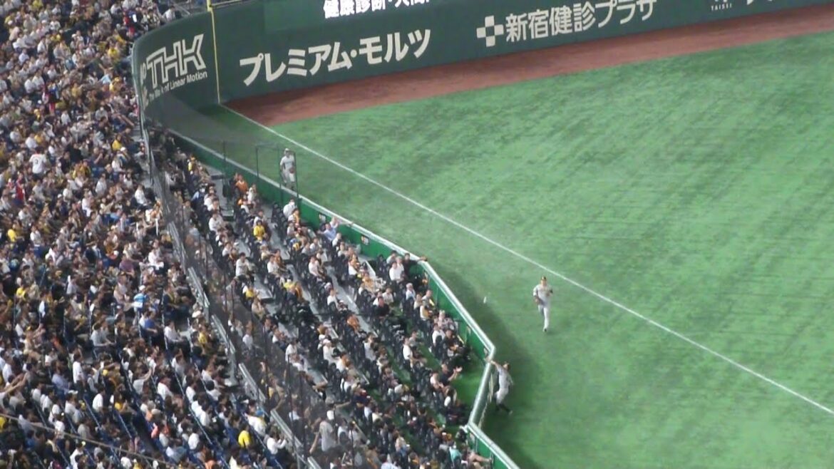 阪神 熊谷敬宥 ファールフライをフェンス際でファインプレー　巨人 vs 阪神　2024年7月17日(水) 東京ドーム