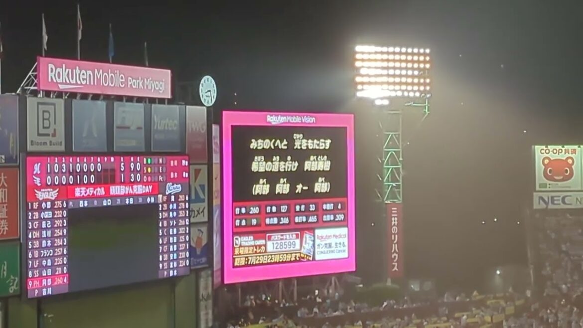 大声援のマスターコールから阿部寿樹選手応援歌。