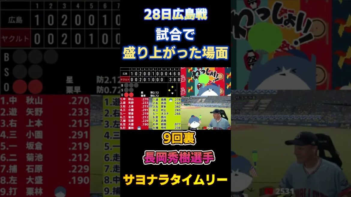 7.28 配信で盛り上がった場面！ #長岡秀樹 選手 サヨナラタイムリー！ #ヤクルトスワローズ #広島カープ