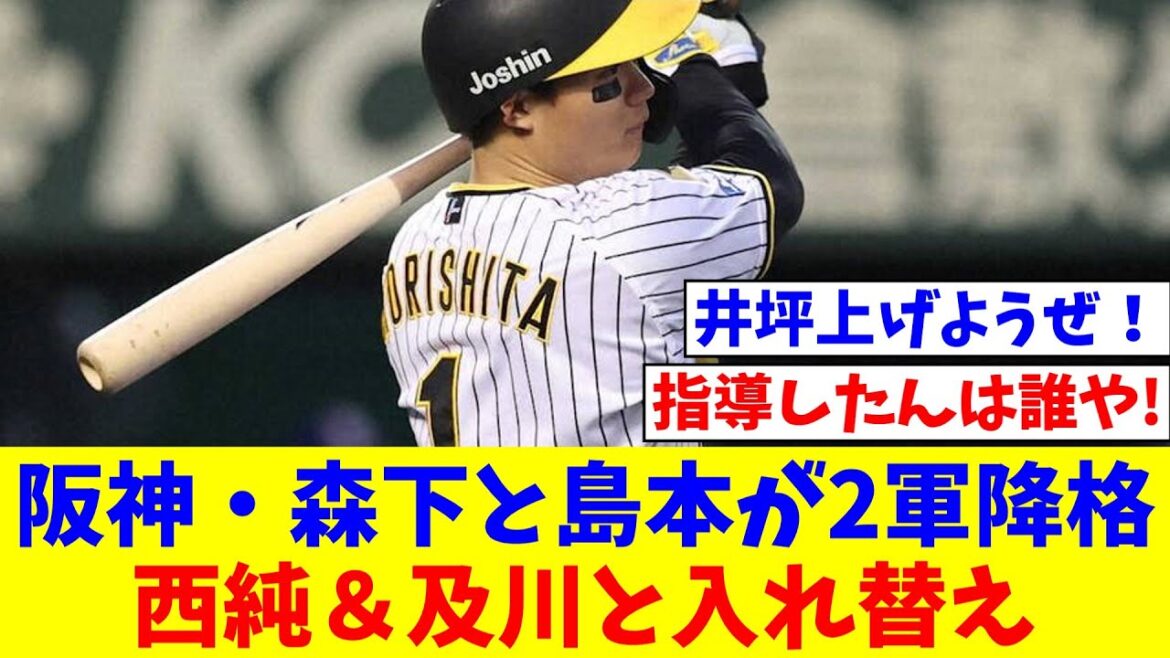阪神・森下と島本が2軍降格　西純＆及川と入れ替え　森下は今季初の登録抹消【なんJ反応】【プロ野球反応集】【2chスレ】【5chスレ】