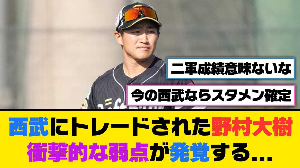 西武にトレードされた野村大樹、衝撃的な弱点が発覚する...【5ch/2ch】【なんj/なんg】【反応集】