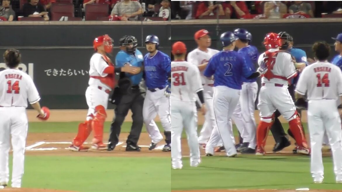両軍飛び出しあわや乱闘！大瀬良大地が横浜宮崎敏郎に死球！會澤止めるも収まらず！2024年8月1日