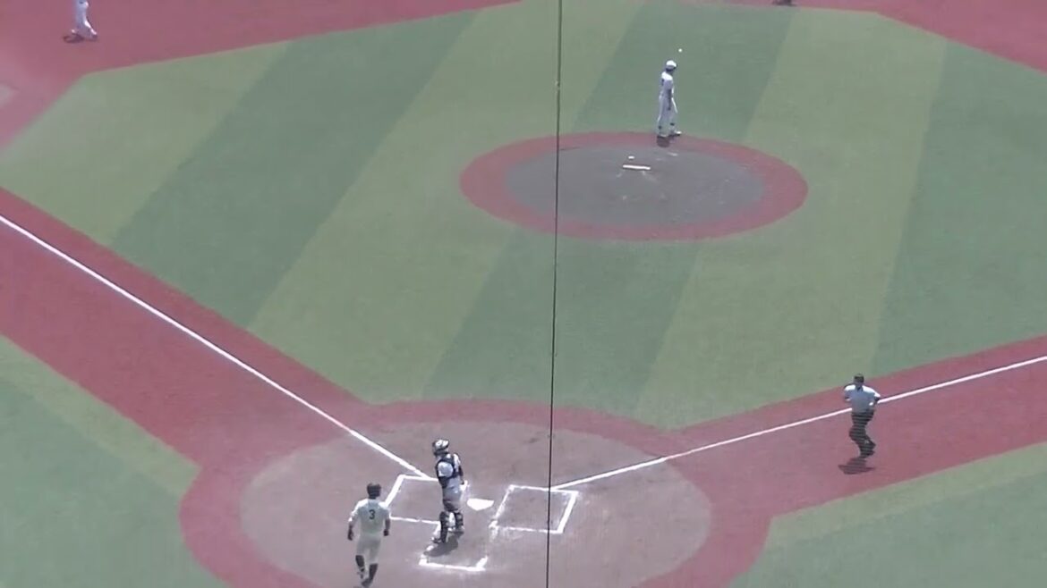 市原中央 鶴岡 初琉くん〜初回 市船の合津 花道くん平野 瞬来くん花嶋 大和くんと三人で打ち取る（2024年7月25日 市立船橋 対 市原中央 第106回全国高校野球 千葉大会 準決勝）