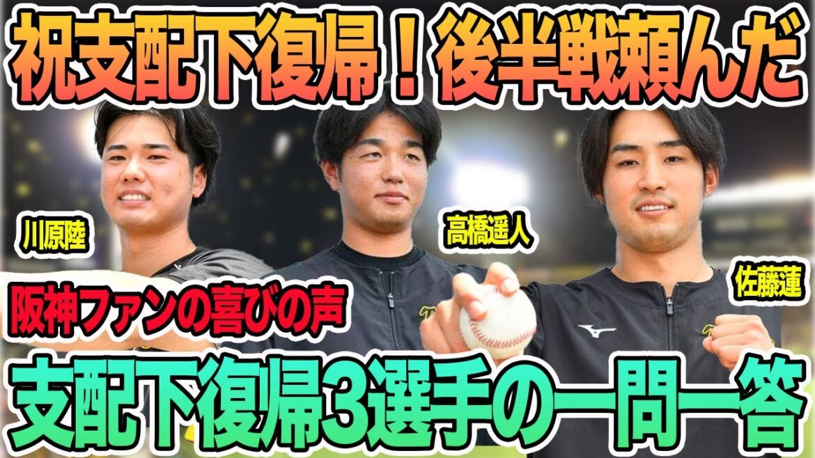 【祝！支配下復帰！後半戦の希望の星】支配下復帰3選手の一問一答　＃阪神　＃阪神タイガース  #岡田監督　＃高橋遥人　＃川原陸　＃佐藤蓮