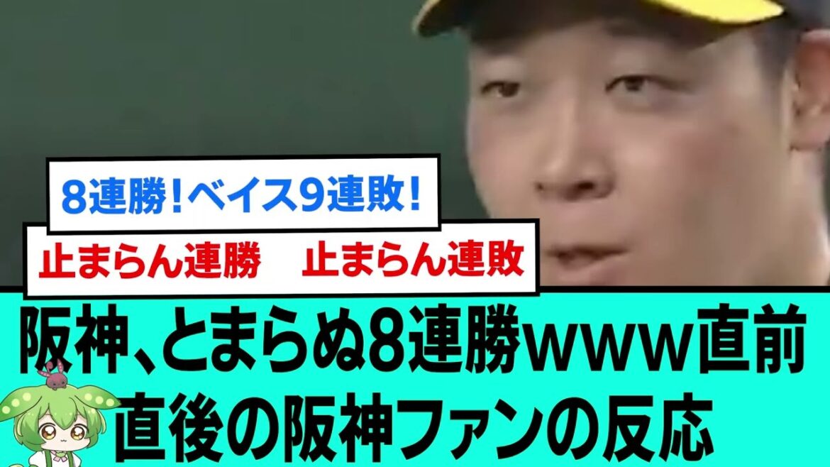 阪神、とまらぬ8連勝ww直前直後の阪神ファンの反応【阪神タイガース/プロ野球/なんJ2ch5chスレまとめ/セリーグ/近本光司/坂本誠志郎/前川右京/森下翔太/大山悠輔/佐藤輝明/2024年8月2日】