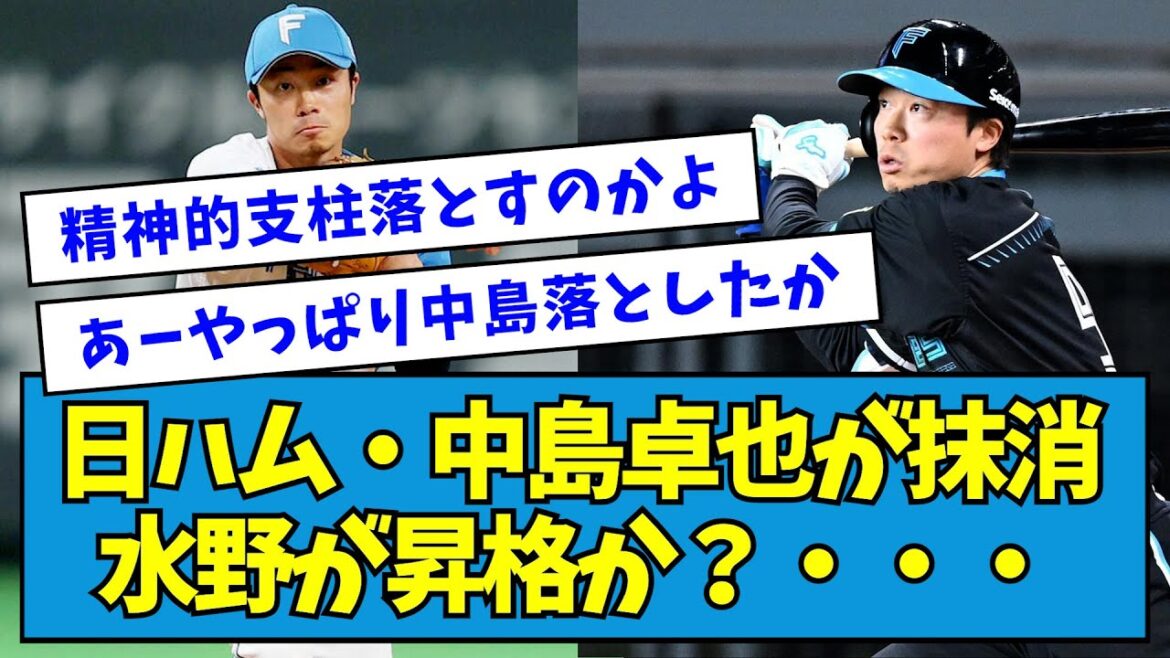 【公示】日ハム・中島卓也が抹消・・・水野が昇格か？・・・【なんJ反応】
