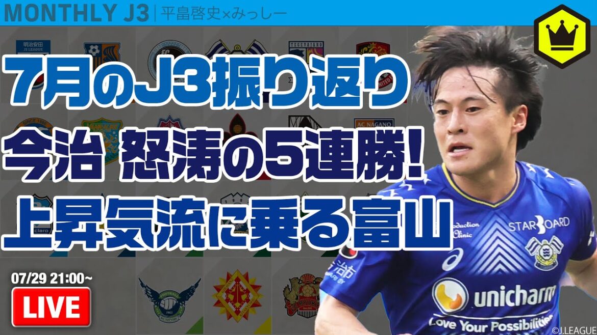今治5連勝で首位猛追！ 7月のJ3を総ざらい｜#月刊J3​ 2024.07.29