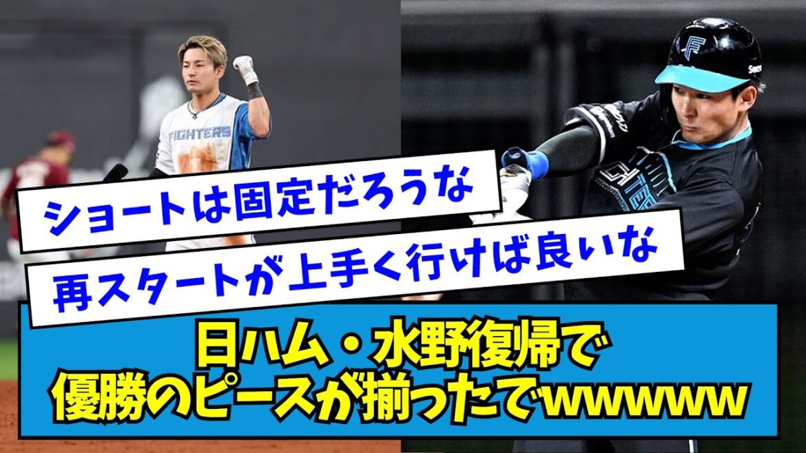 【朗報】日ハム・水野達稀復帰で優勝のピースが揃ったでwwwww【なんJ反応】 【朗報】日ハム・水野達稀復帰で優勝のピースが揃ったでwwwww【なんJ反応】