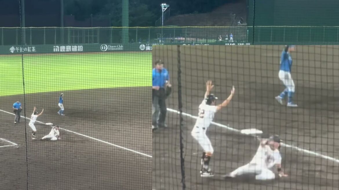 秋広優人二塁打(浅野 翔吾 急なストップでコケる) 玉井 大翔投手　2024.8.4イースタンリーグ　巨人vs日本ハム