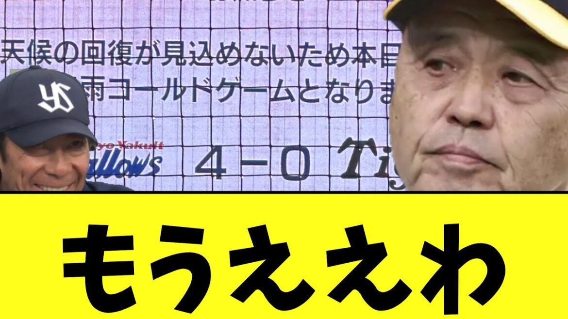 【悲報】阪神　降雨コールド負け、ヤクルトに連敗