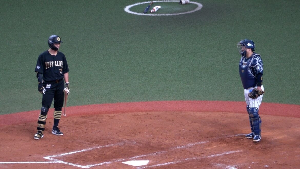 オリックスベンチが防具にボールが入ったのでは？と猛アピールする中、古賀捕手に「入ったん？」って聞いてるっぽい西川龍馬