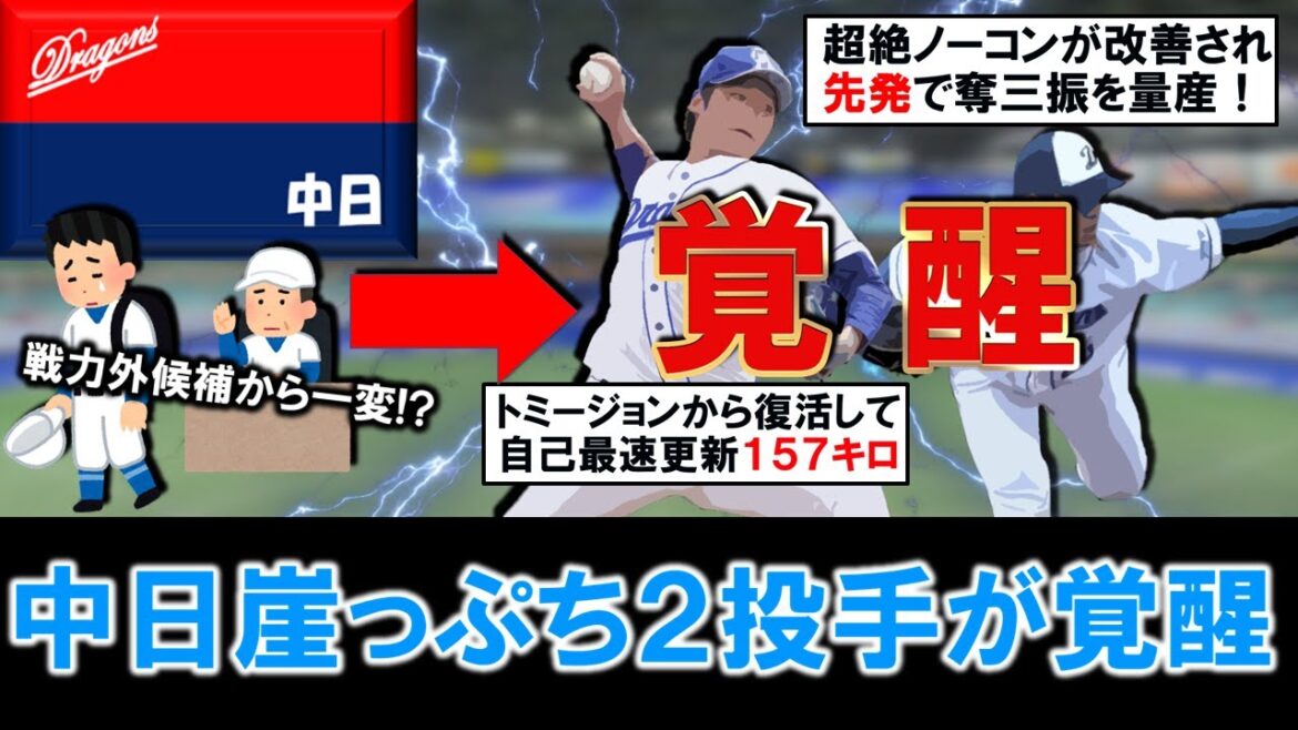 【戦力外候補から一変！？】制球難でイップス疑惑もあった中日『石森大誠』の制球が改善され先発で奪三振を量産！さらにトミージョンから復帰の『石川翔』が自己最速更新１５７キロを計測し崖っぷち２投手が覚醒！？