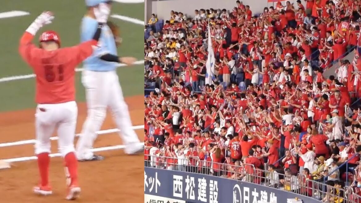 7回、今日もここぞの小園海斗が貴重な追加点となるレフトへのタイムリーヒット！レフトスタンド盛り上がる〜 2024年8月9日