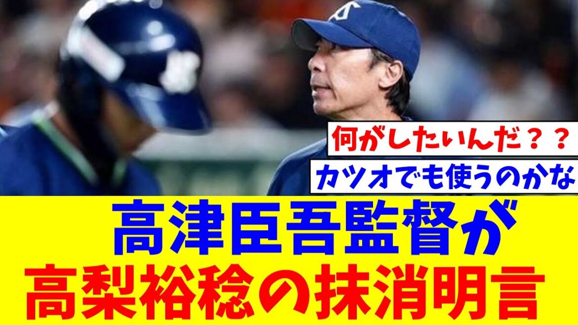 【ヤクルト】高津臣吾監督が高梨裕稔の抹消明言　同点被弾に「打者の特徴が頭に入っていたか」【なんJ反応】【プロ野球反応集】【2chスレ】【5chスレ】