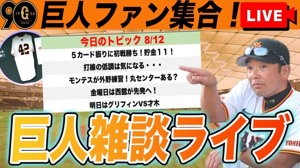 【祝勝会・巨人ファン集合】阪神との初戦勝てたのは大きい！モンテス外野起用や金曜西舘初先発など巨人雑談ライブ　読売ジャイアンツ