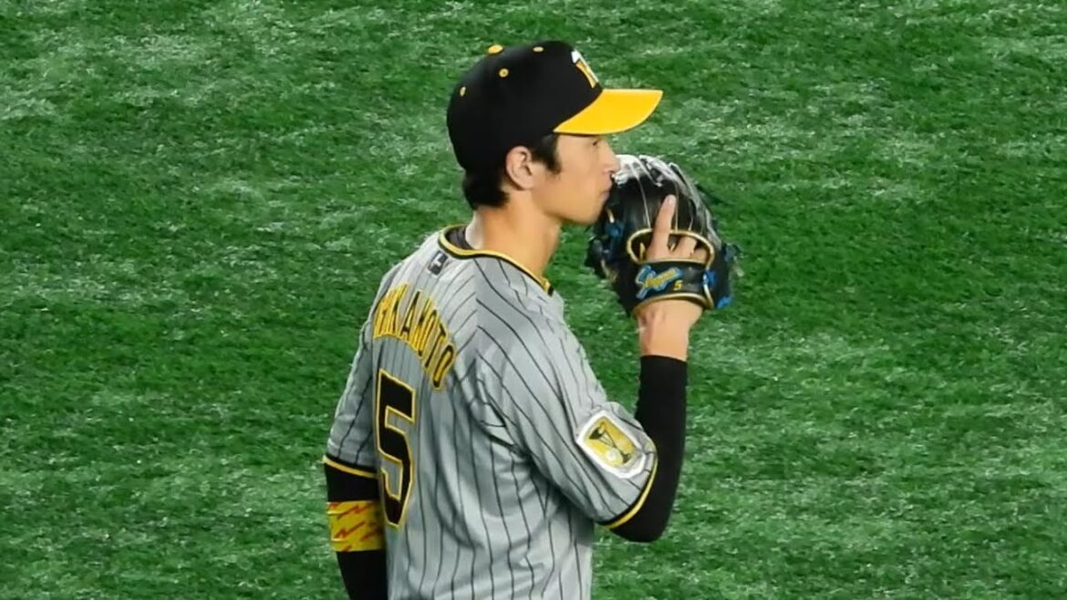 【ボールが揺れた？】真正面の痛烈ライナーにダイビングキャッチする近本光司。ベンチでボールがナックルしたようなジャスチャー 2024.8.13