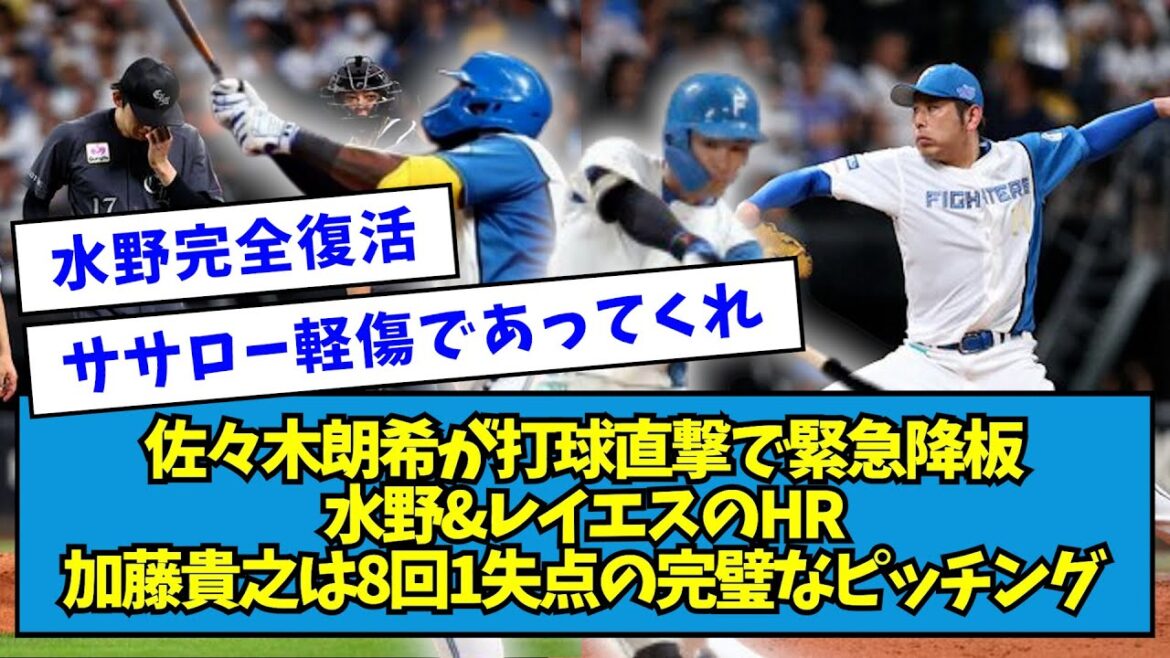 【連勝】佐々木朗希が打球直撃で緊急降板 水野&レイエスのHR!! 加藤貴之は8回1失点の完璧なピッチング【2024/08/15 vsロッテ】【なんJ反応】 【連勝】佐々木朗希が打球直撃で緊急降板 水野&レイエスのHR!! 加藤貴之は8回1失点の完璧なピッチング【2024/08/15 vsロッテ】【なんJ反応】