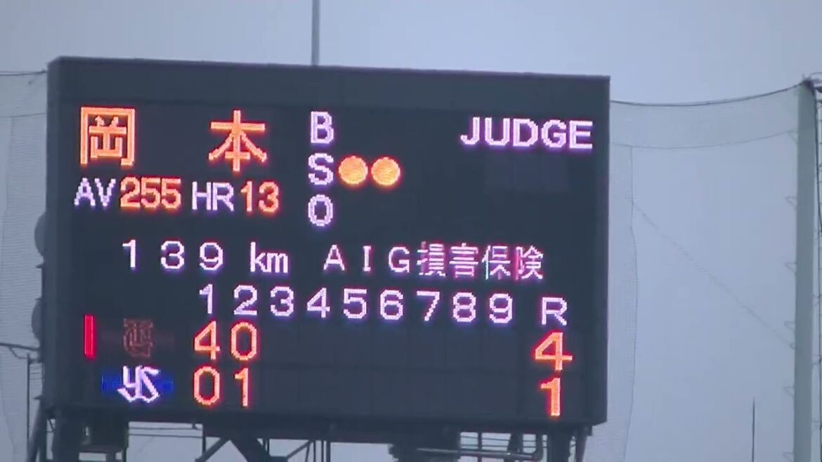 岡本和真をセンターフライに打ち取る小川泰弘（2024年7月5日ヤクルトスワローズ対 読売ジャイアンツ）