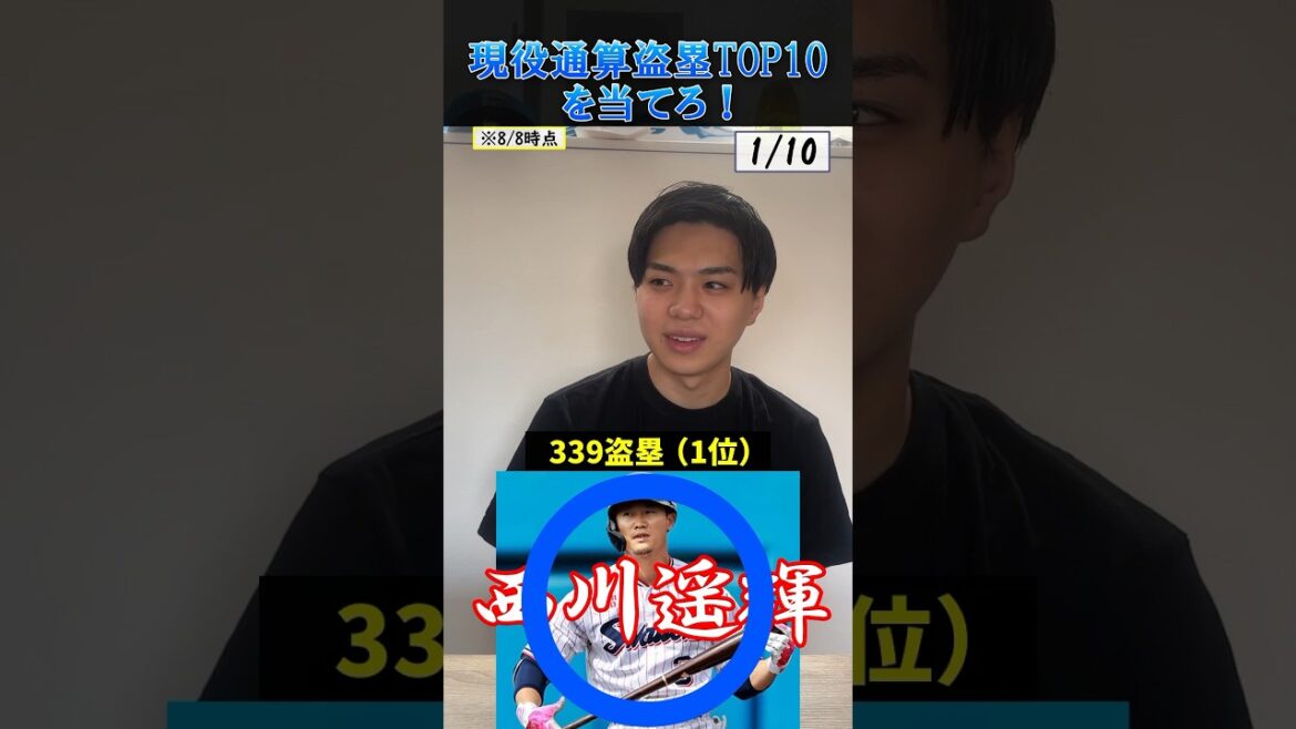 【プロ野球クイズ】現役の通算盗塁トップ10を当てろ！#プロ野球 #盗塁 #東京ヤクルトスワローズ #北海道日本ハムファイターズ