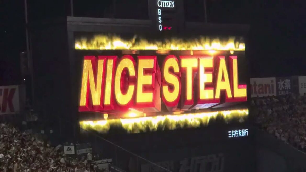 20240706【現地】代走の植田海が盗塁成功！ﾅｲｽｽﾁｰﾙの演出　8回ｳﾗ　阪神ﾀｲｶﾞｰｽ@阪神甲子園球場･ﾚﾌﾄ外野