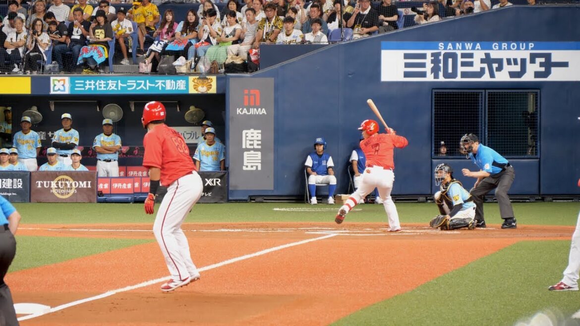 堂林 翔太選手　先制２点タイムリー２ベースヒット
