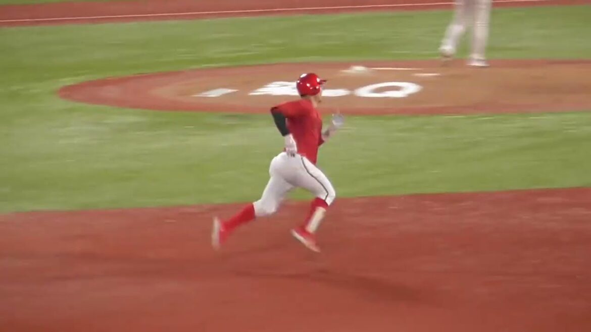 3回、小園海斗が弾丸ライナーでライトスタンドに突き刺すホームラン！2024年8月18日