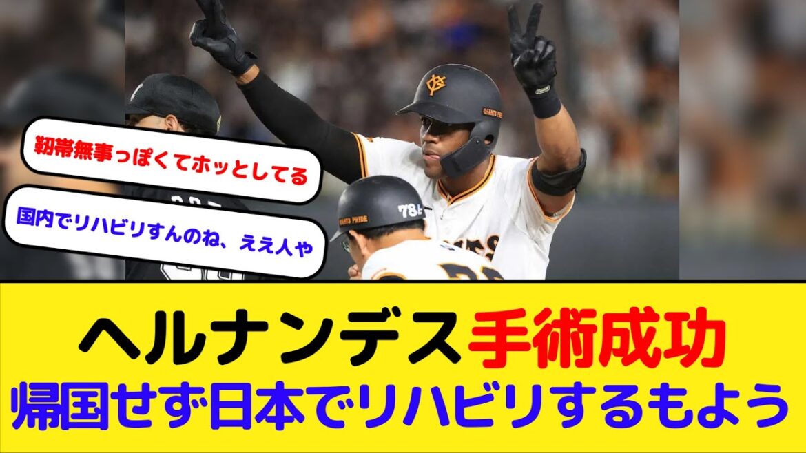 巨人ヘルナンデス手術成功　帰国せず日本でリハビリするもよう