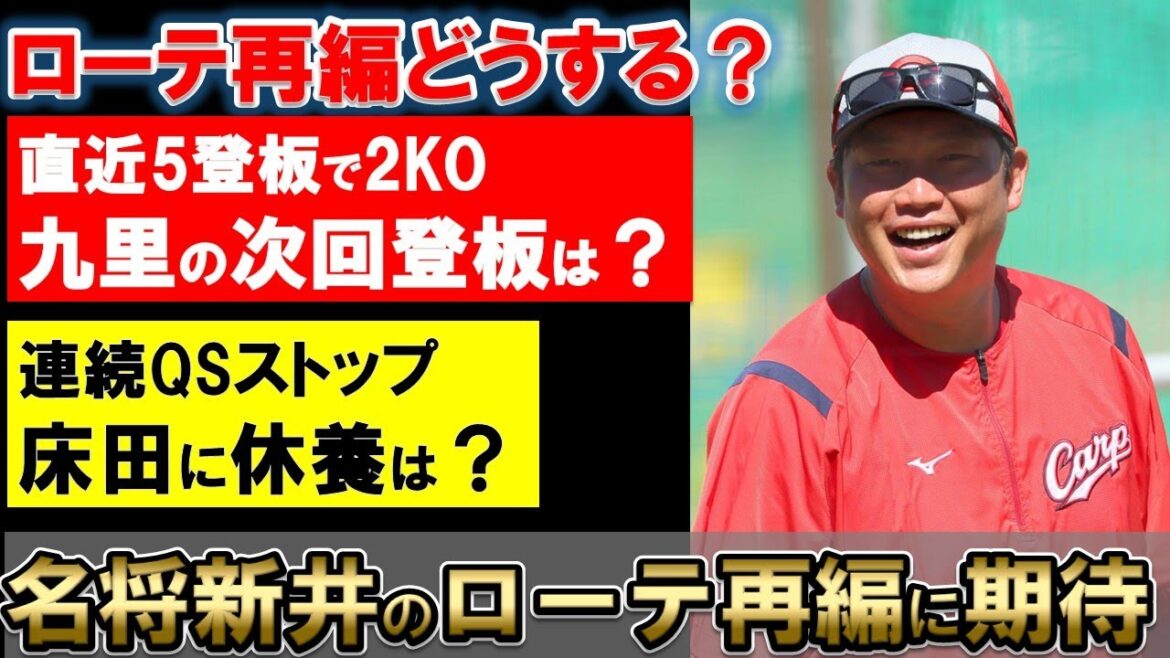 【名将新井再び？】カープのローテ再編を考察！疲れが見える床田・九里の登板スキップはあるか？【広島東洋カープ】