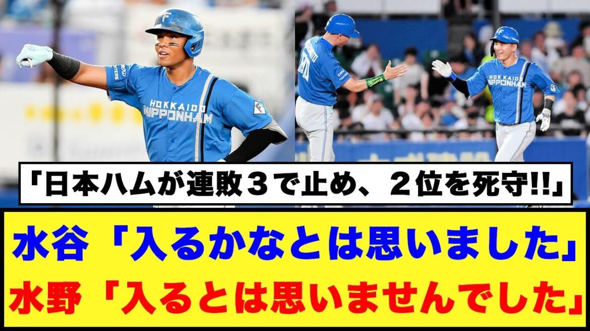 【日本ハム】水谷「入るかなとは思いました」水野「入るとは思いませんでした」「日本ハムが連敗３で止め、２位を死守!!」【プロ野球反応集】#日本ハムファイターズ #新庄監督 #水谷瞬