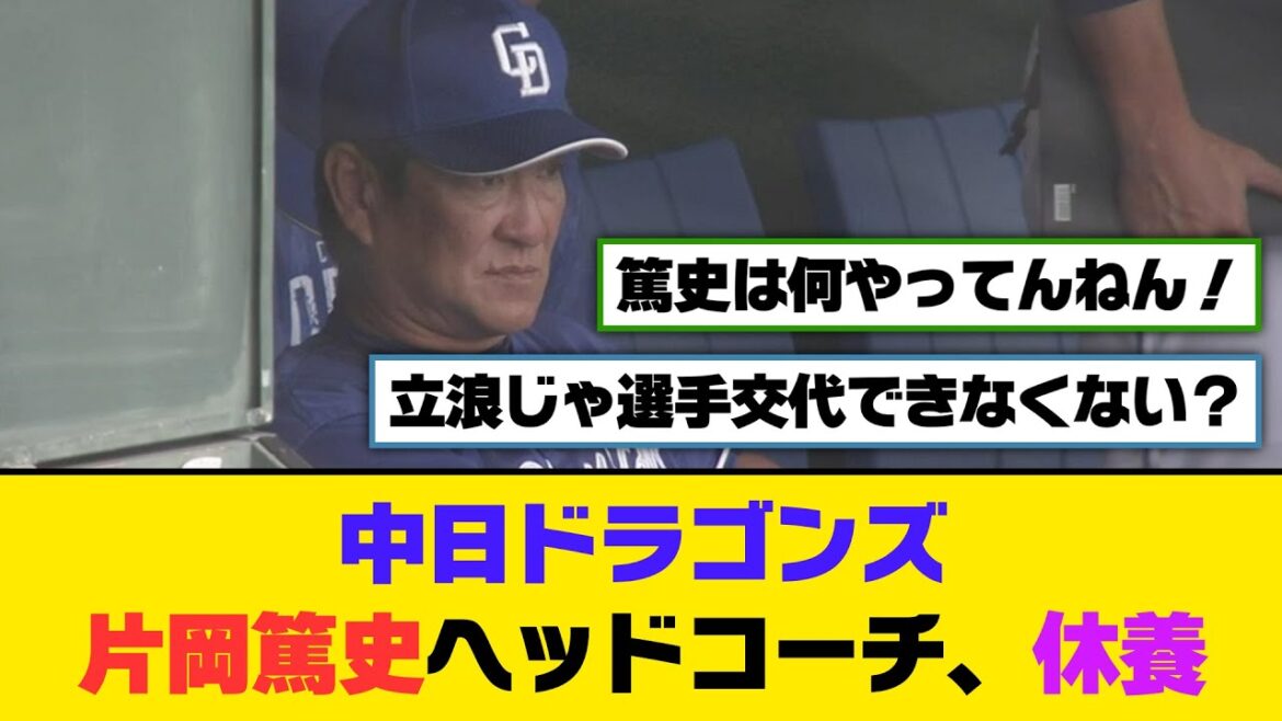 中日ドラゴンズ・片岡篤史ヘッドコーチ、休養...【5ch/2ch】【なんj/なんg】【反応集】
