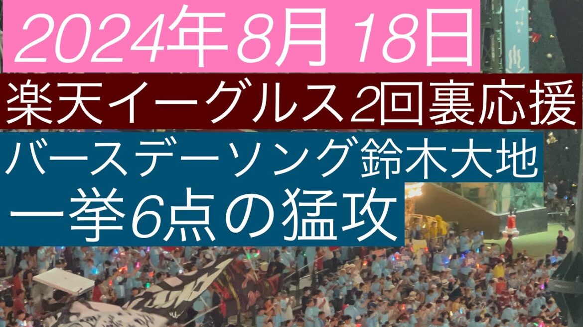 2024年8月18日　楽天イーグルス2回裏応援　バースデーソング鈴木大地　一挙6点の猛攻