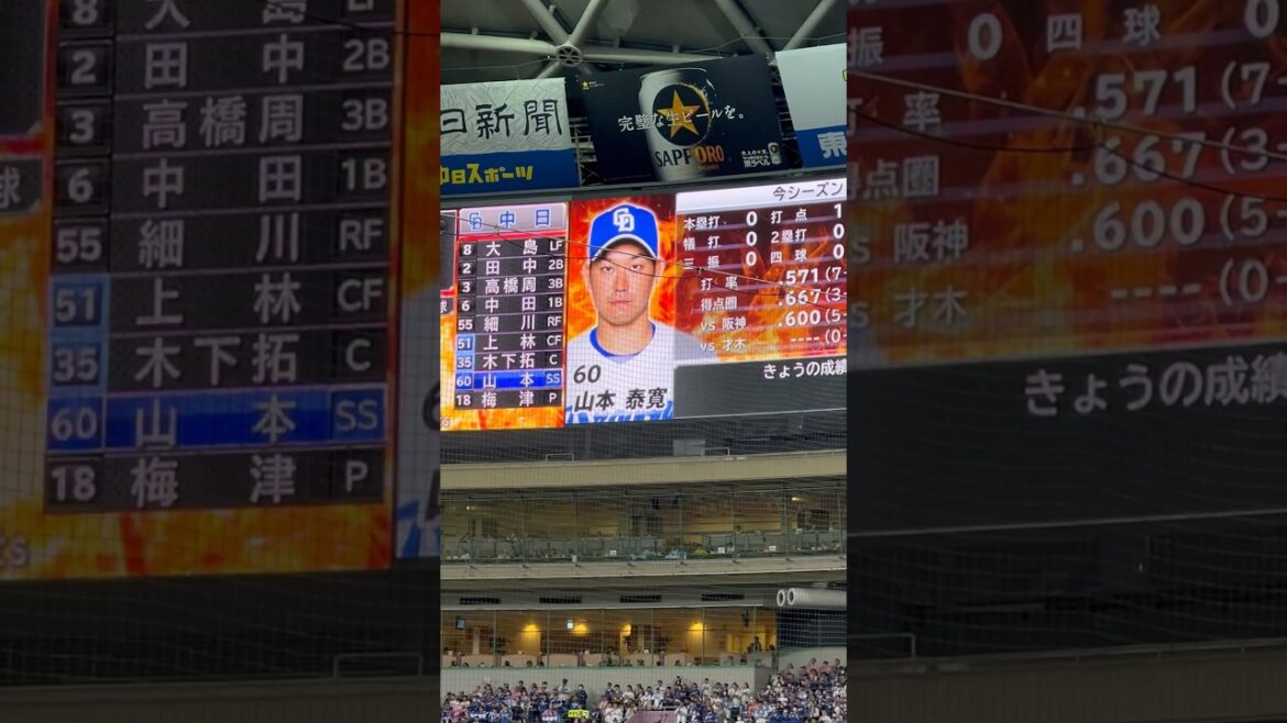 0.571（7打数-4安打）山本！ドラゴンズソウル魅せろ〜🔥 2024.4.14 ナゴド・阪神3回戦　#梅津 #トミージョン #復活