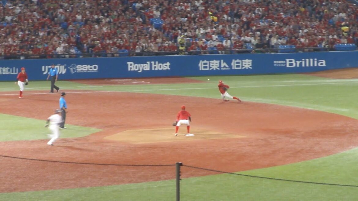 広島 矢野雅哉 ナイスプレー　ヤクルト vs 広島　2024年8月18日(日) 神宮球場