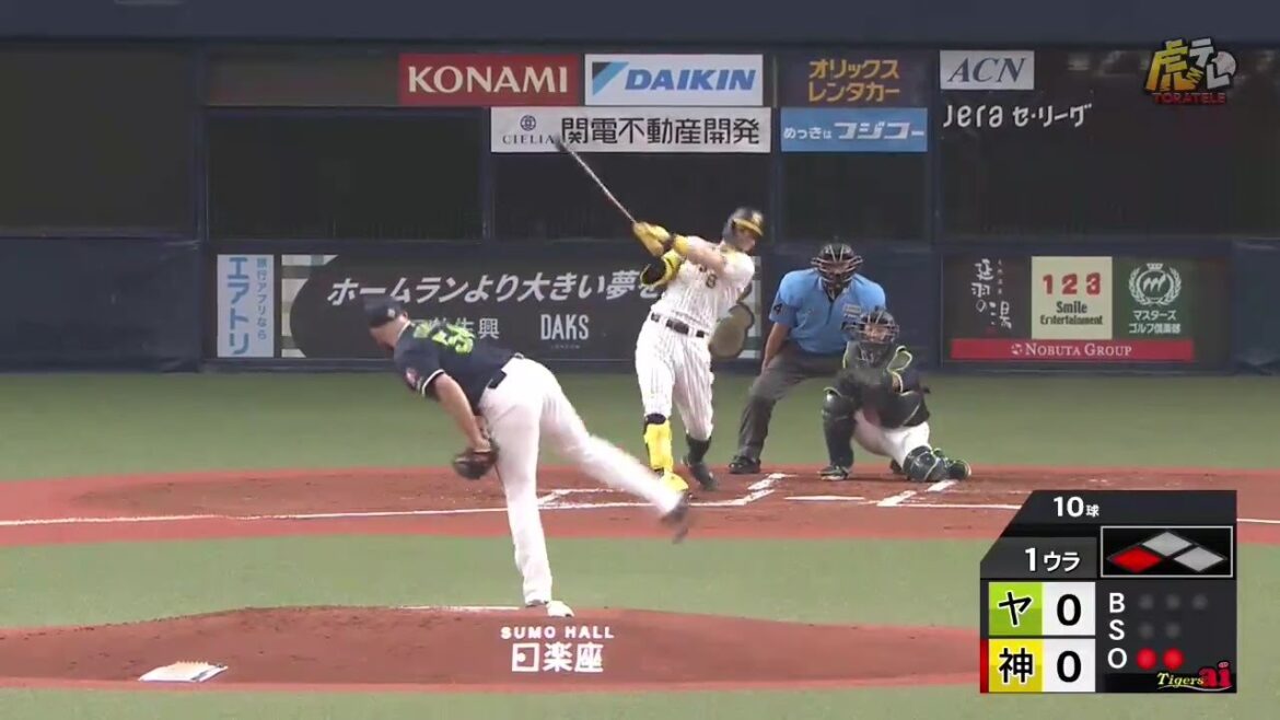 【四番の仕事】1回裏、 #佐藤輝明 選手、左中間オーバーフェンス直撃のタイムリーツーベースヒット！【2024/8/21Ｔ－S】