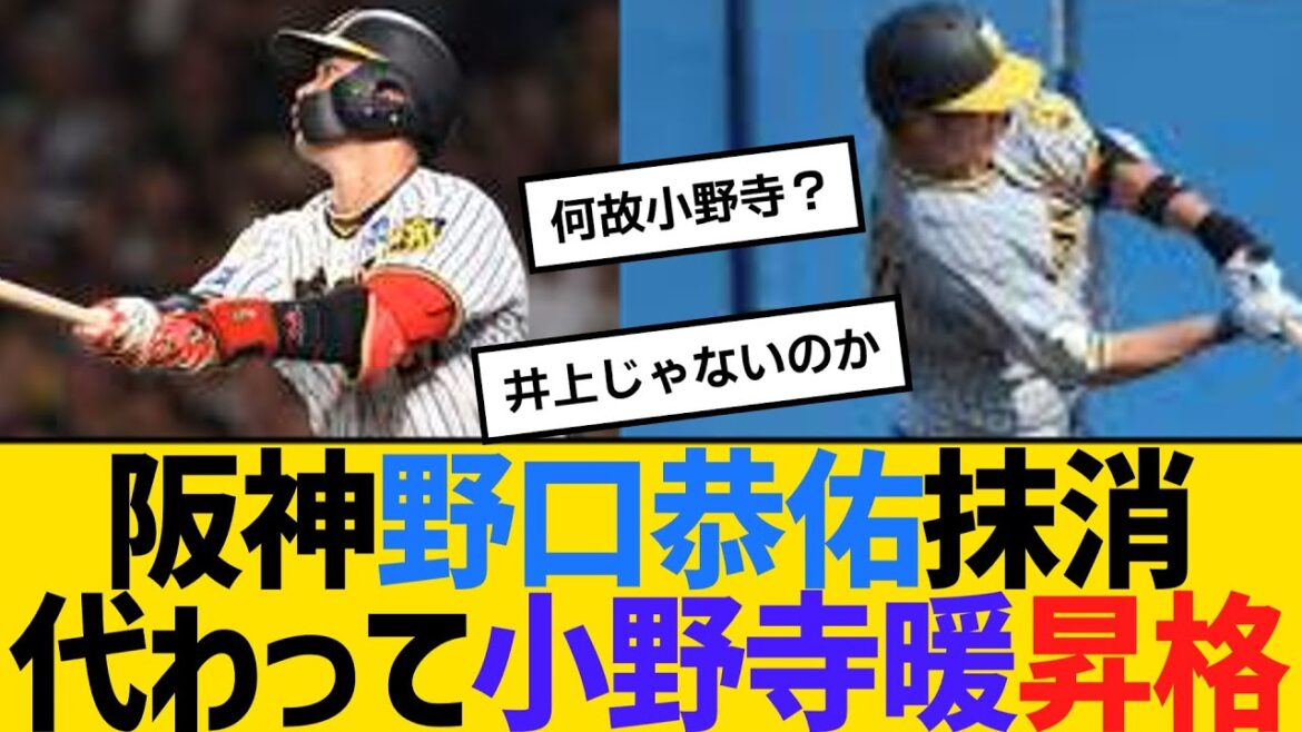 阪神・野口恭佑が登録抹消、代わって小野寺暖が1軍昇格　【ネットの反応】【反応集】