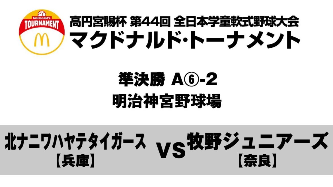 【準決勝:明治神宮野球場 2試合目】A⑥-2【兵庫】北ナニワハヤテタイガース vs 【奈良】牧野ジュニアーズ