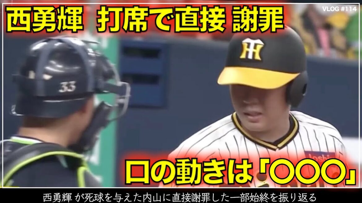 【阪神タイガース】30秒でわかる 西勇輝が死球を与えた内山壮真に打席で謝罪するまでの一部始終   口の動きは「〇〇〇」 （阪神対ヤクルト 第18戦）