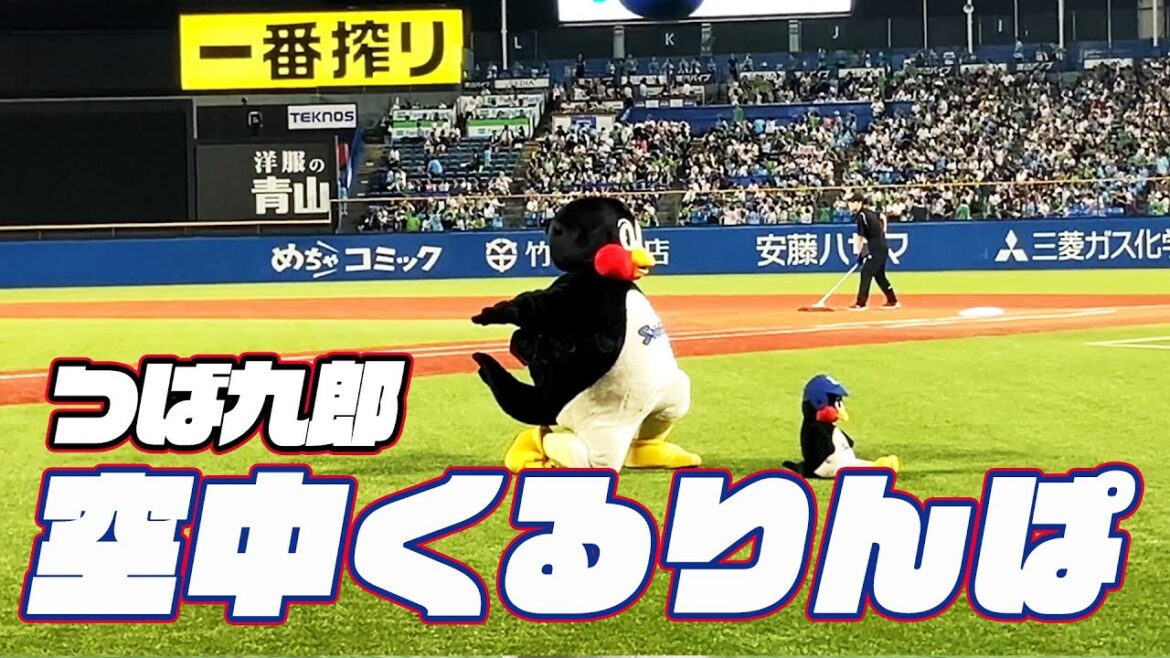 惜しかった...つば九郎空中くるりんぱ｜2024年8月23日 横浜DeNAベイスターズ戦（神宮球場）
