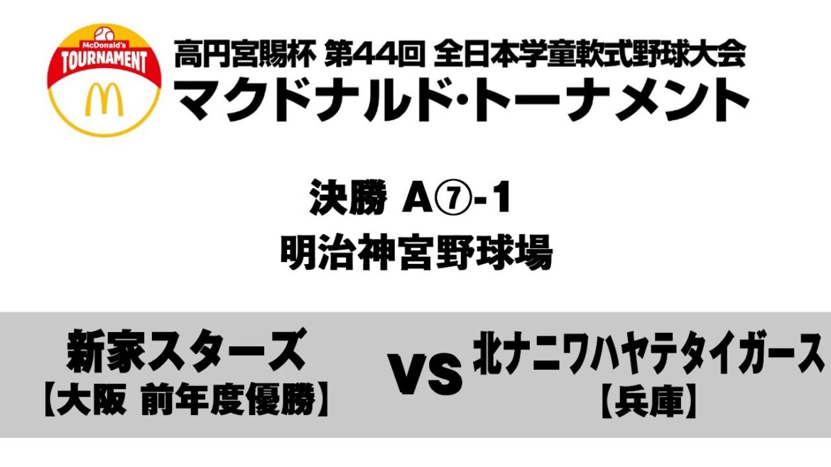 【決勝:明治神宮野球場】A⑦-1【大阪 前年度優勝】新家スターズ vs 【兵庫】北ナニワハヤテタイガース